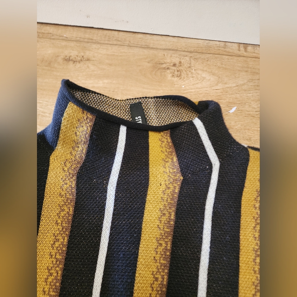 RARE COLOR StyleWe Womens M/L Mock Neck Cropped Fitted Sweater Striped - Picture 2 of 6